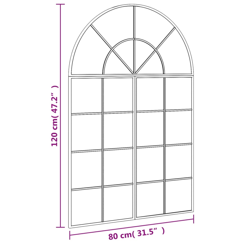 Specchio da Parete Nero 80x120 cm Arco in Ferro