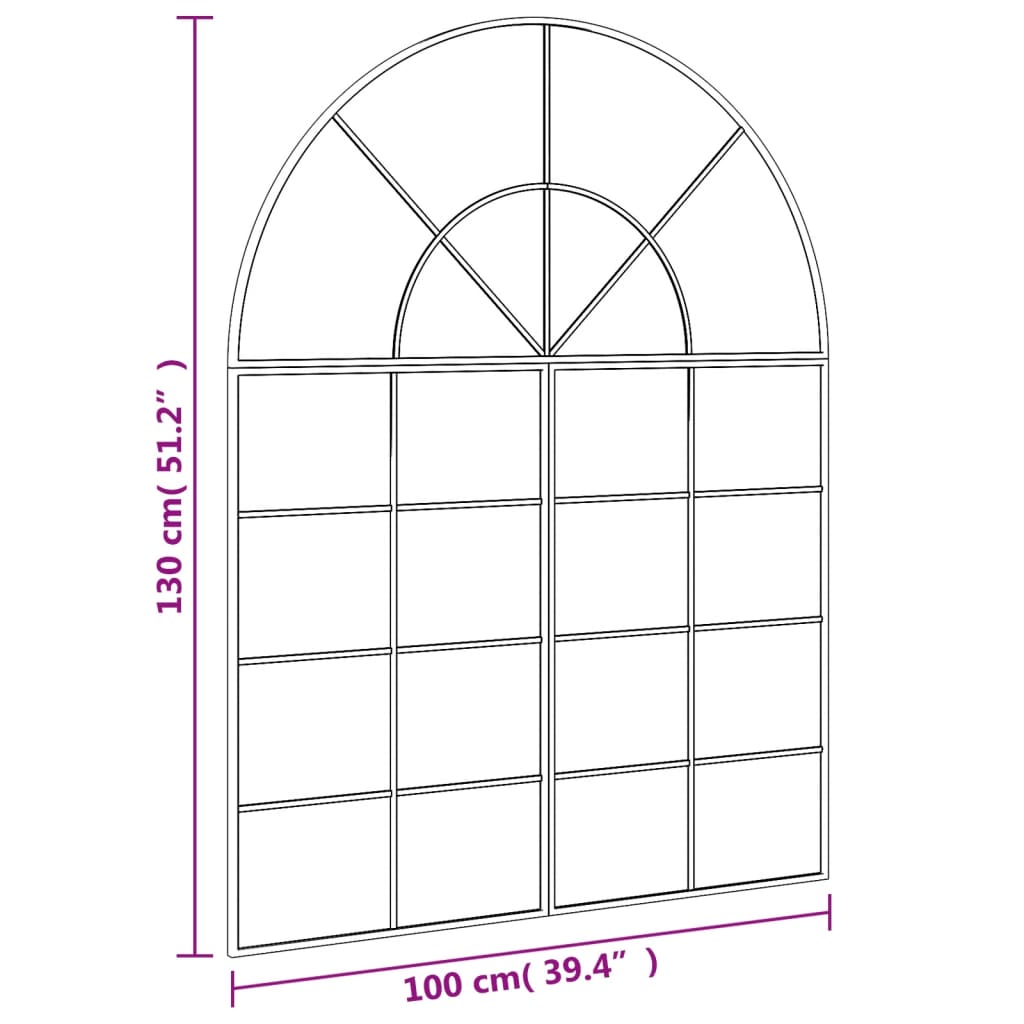Specchio da Parete Nero 100x130 cm Arco in Ferro