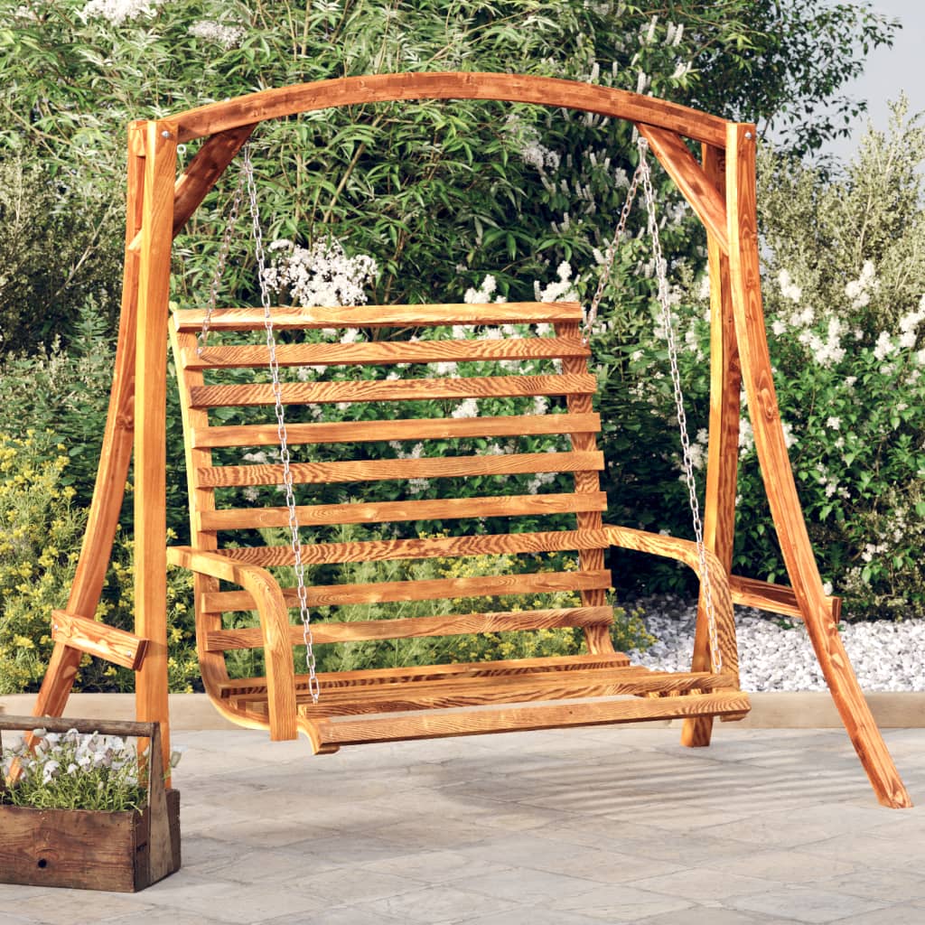 Panca a Dondolo in Legno Massello di Abete Teak 126 cm