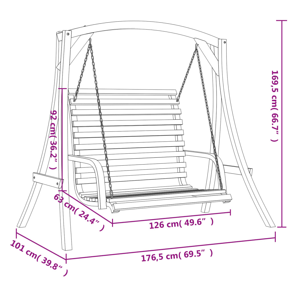 Panca a Dondolo in Legno Massello di Abete Teak 126 cm