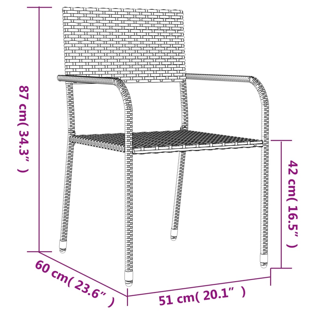 Set da Pranzo da Giardino 7 pz Nero Grigio Polyrattan e Acciaio