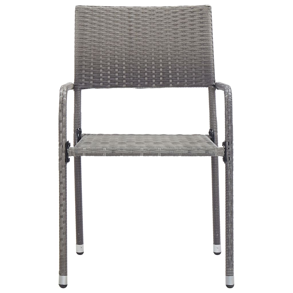 Set da Pranzo da Giardino 7 pz Nero Grigio Polyrattan e Acciaio