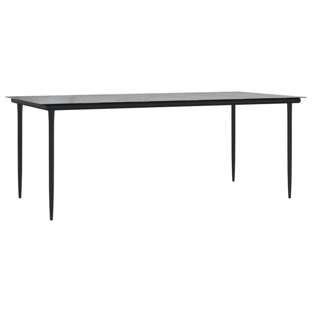 Set da Pranzo da Giardino 7 pz Nero Grigio Polyrattan e Acciaio