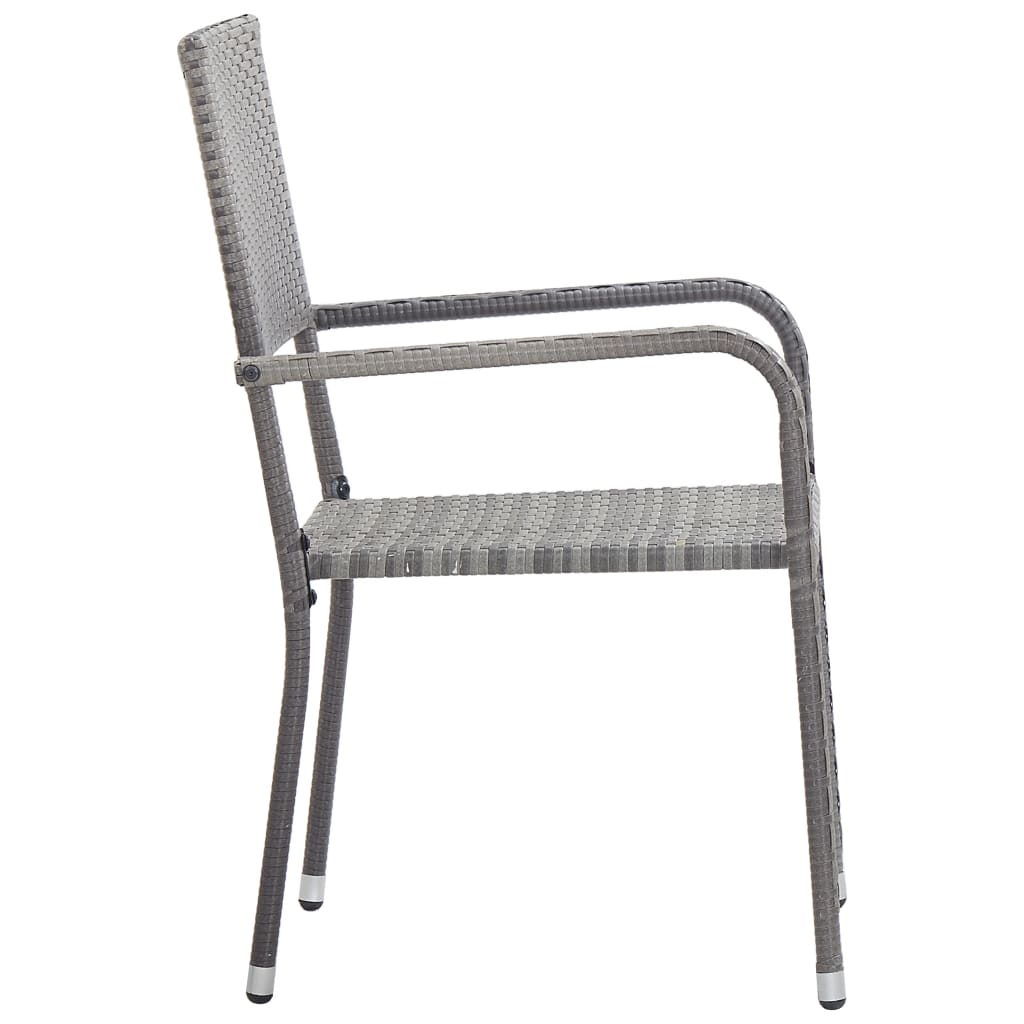 Set da Pranzo da Giardino 7 pz Nero Grigio Polyrattan e Acciaio