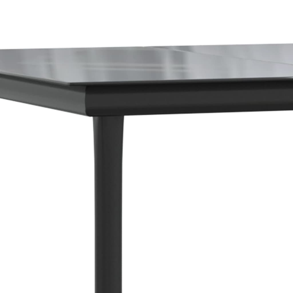 Set da Pranzo da Giardino 7 pz Nero Grigio Polyrattan e Acciaio