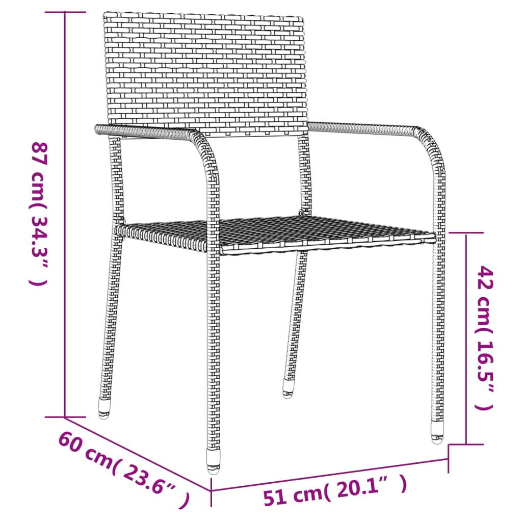 Set da Pranzo da Giardino 7 pz Nero Grigio Polyrattan e Acciaio