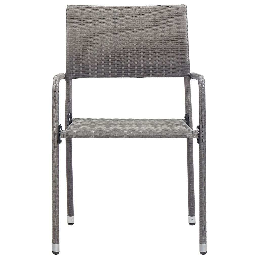 Set da Pranzo da Giardino 7 pz Nero Grigio Polyrattan e Acciaio