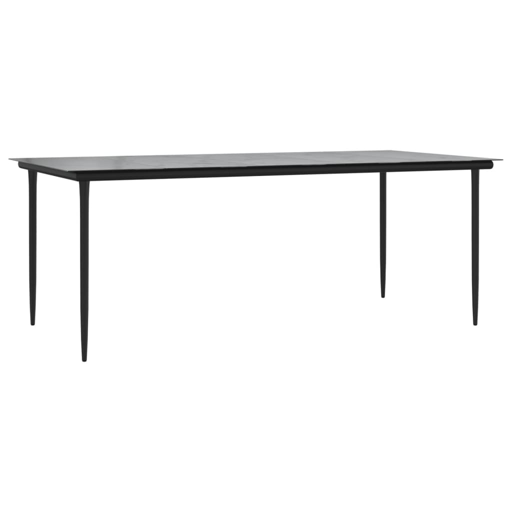 Set da Pranzo da Giardino 7 pz Nero Grigio Polyrattan e Acciaio