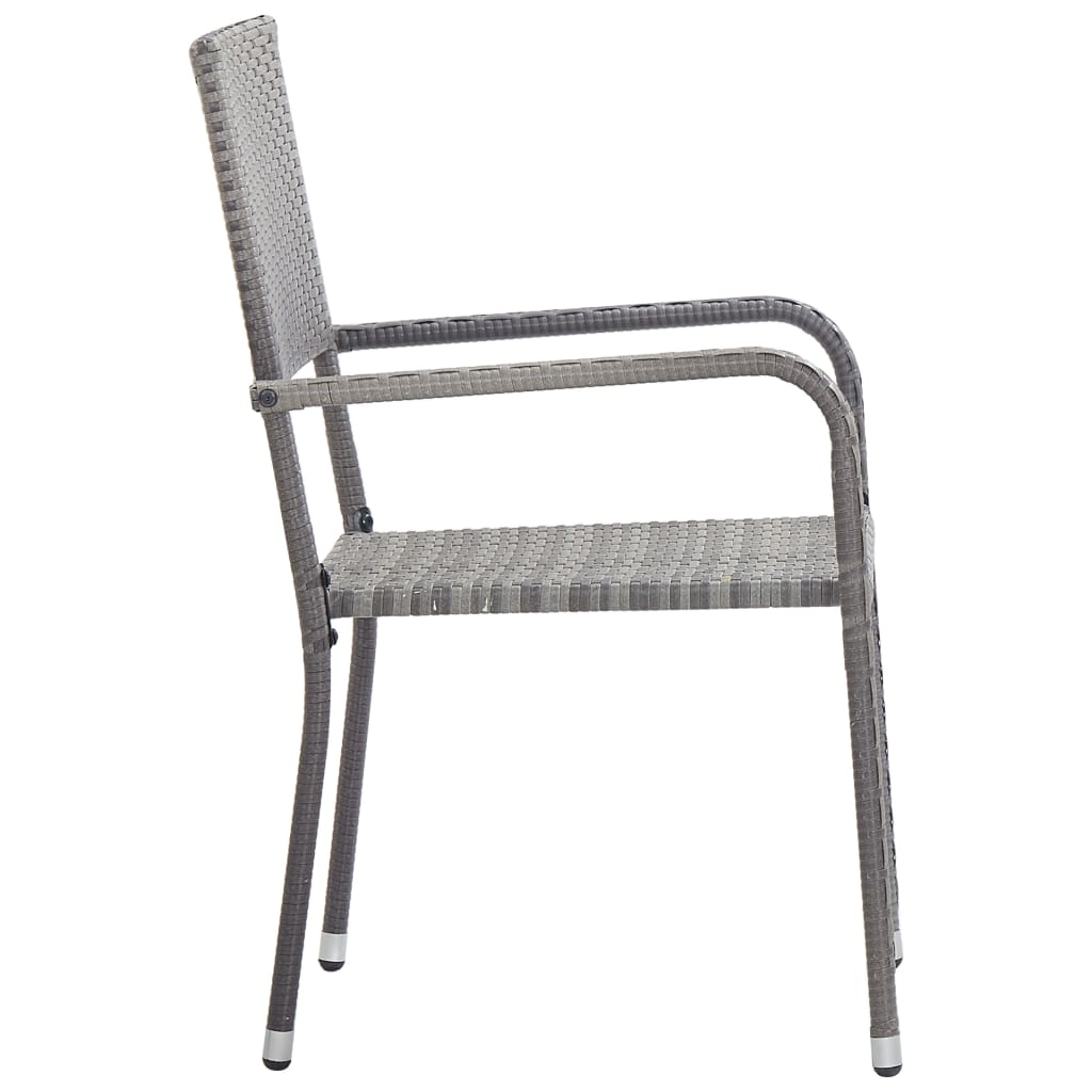 Set da Pranzo da Giardino 7 pz Nero Grigio Polyrattan e Acciaio