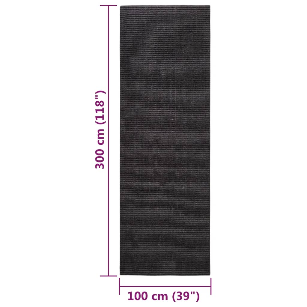 Tappeto in Sisal per Tiragraffi Nero 100x300 cm