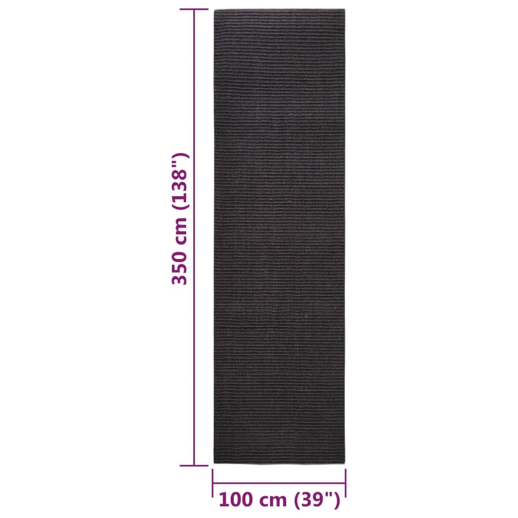 Tappeto in Sisal per Tiragraffi Nero 100x350 cm