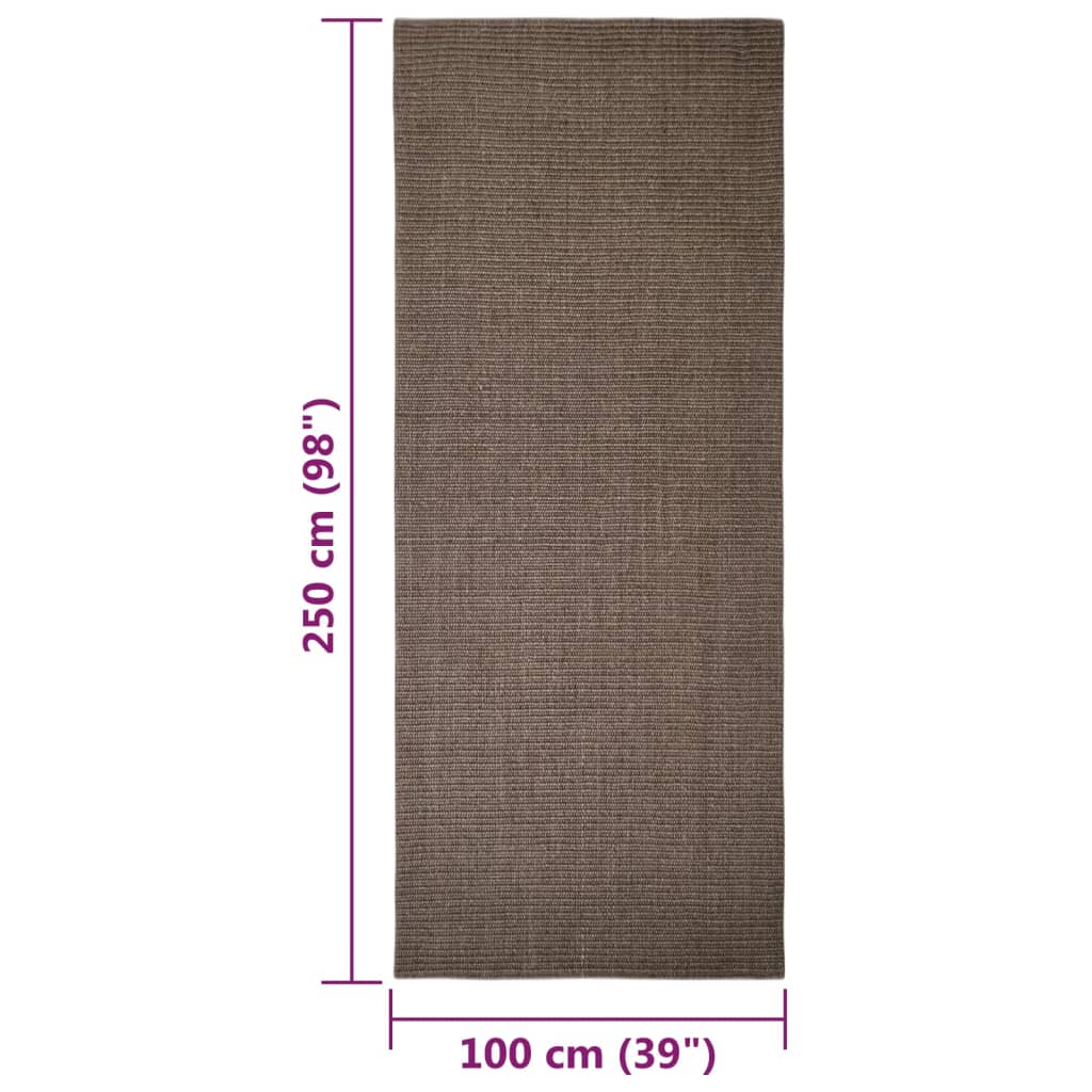 Tappeto in Sisal per Tiragraffi Marrone 100x250 cm