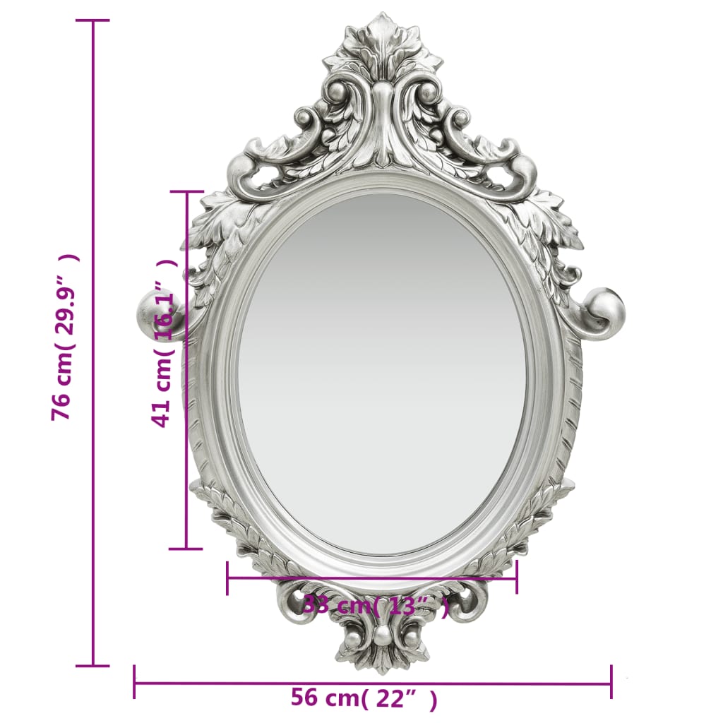 Specchio da Parete Stile Castello 56x76 cm Argento