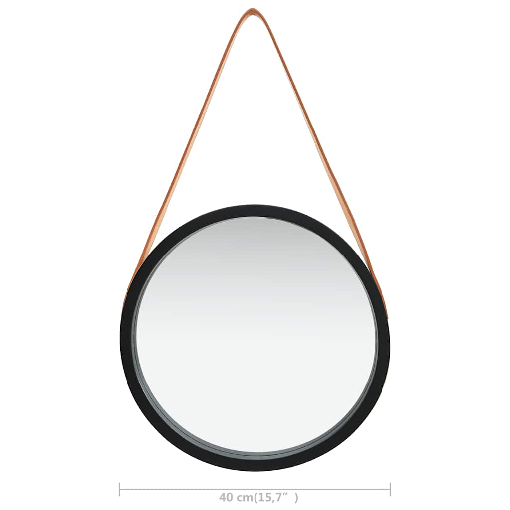 Specchio da Parete con Cinghia 40 cm Nero