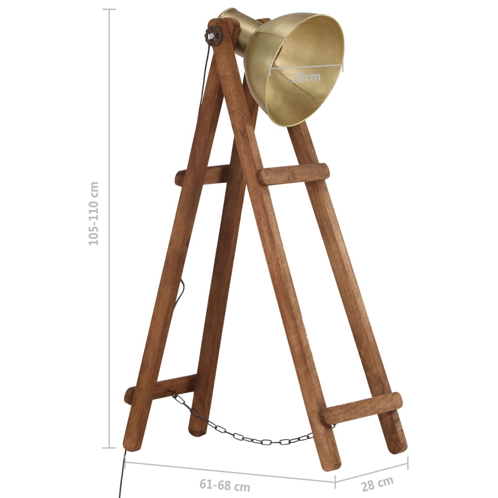 Lampada da Pavimento Ottone E27 in Legno Massello di Mango