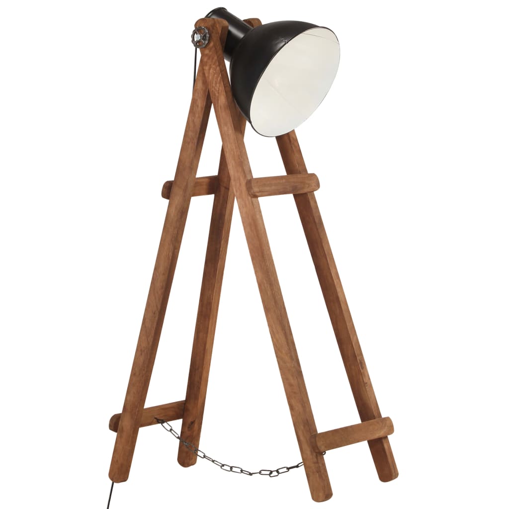 Lampada da Pavimento Nera E27 in Legno Massello di Mango