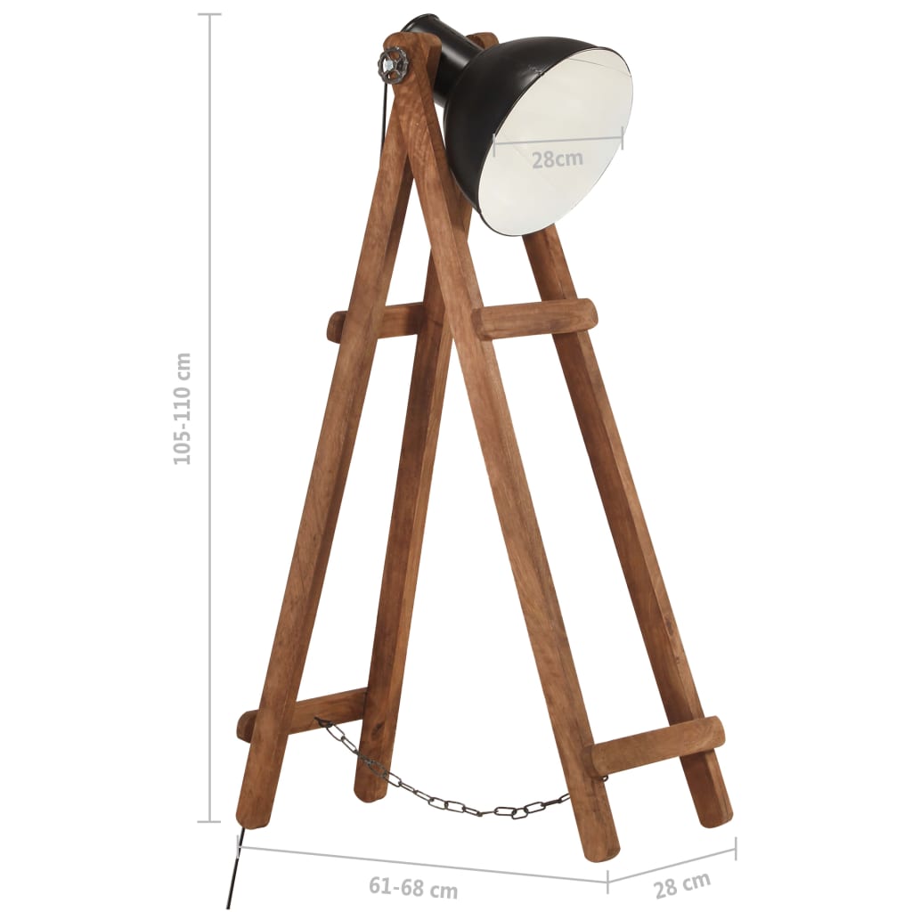 Lampada da Pavimento Nera E27 in Legno Massello di Mango