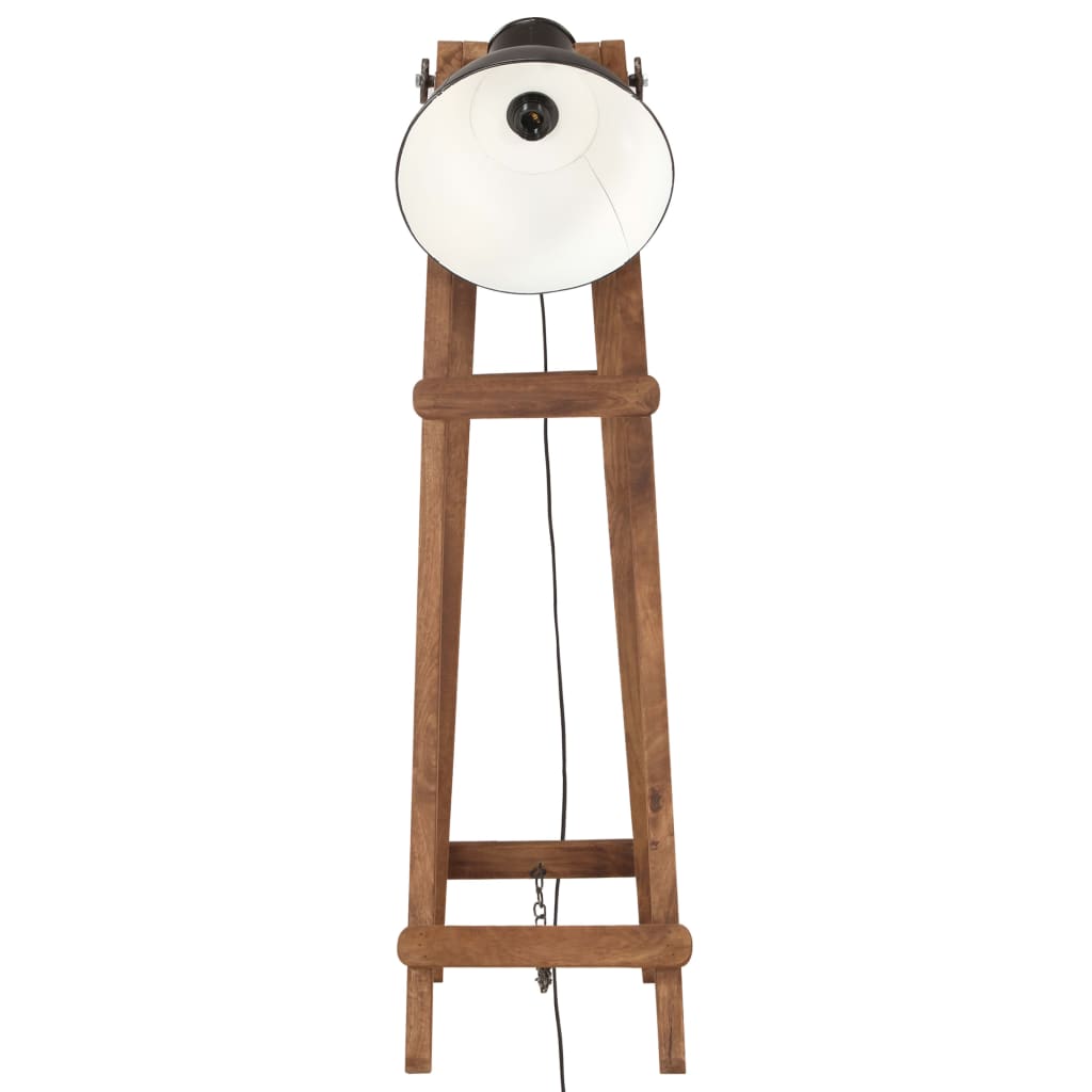 Lampada da Pavimento Nera E27 in Legno Massello di Mango