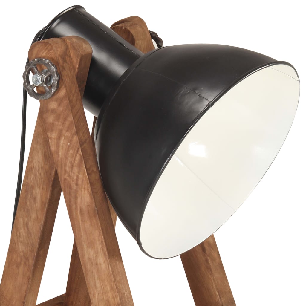 Lampada da Pavimento Nera E27 in Legno Massello di Mango