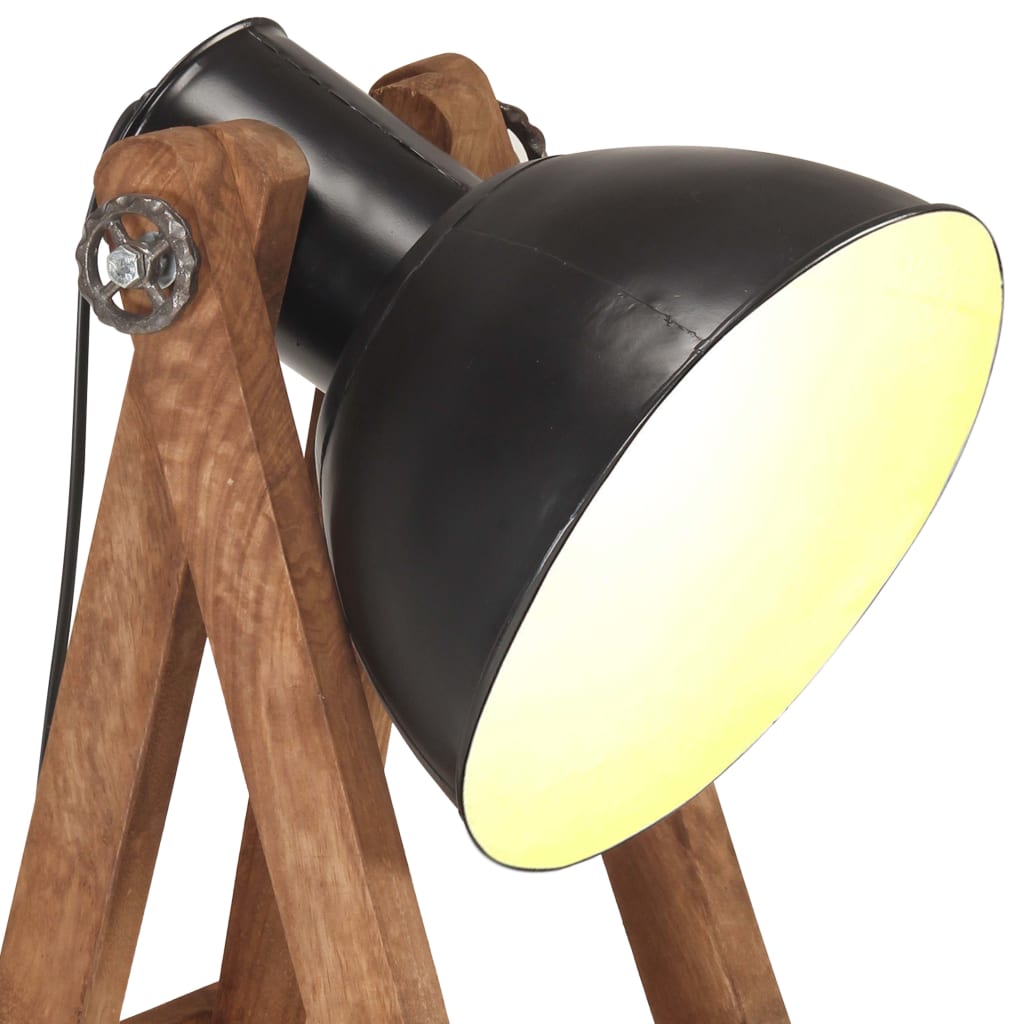 Lampada da Pavimento Nera E27 in Legno Massello di Mango