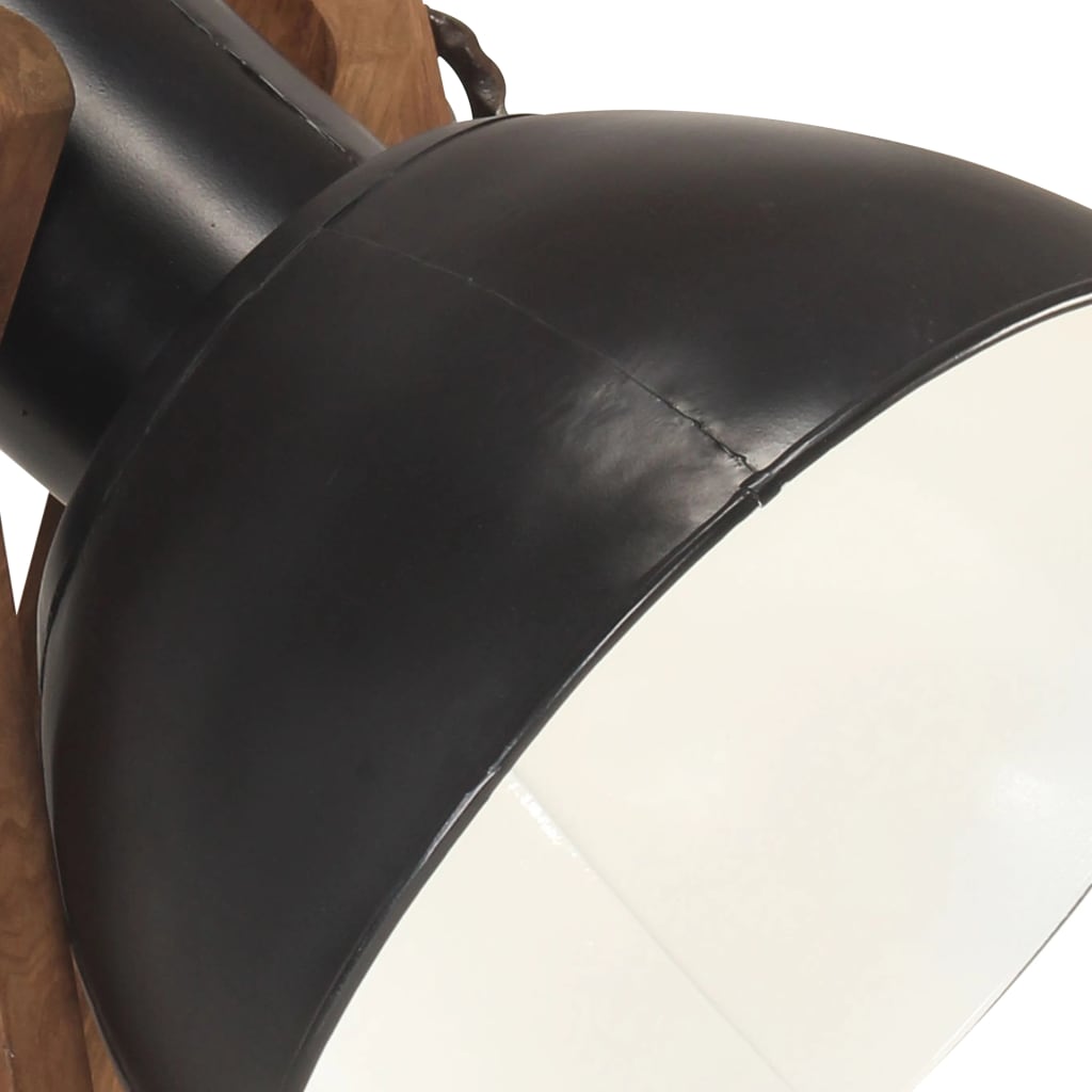 Lampada da Pavimento Nera E27 in Legno Massello di Mango