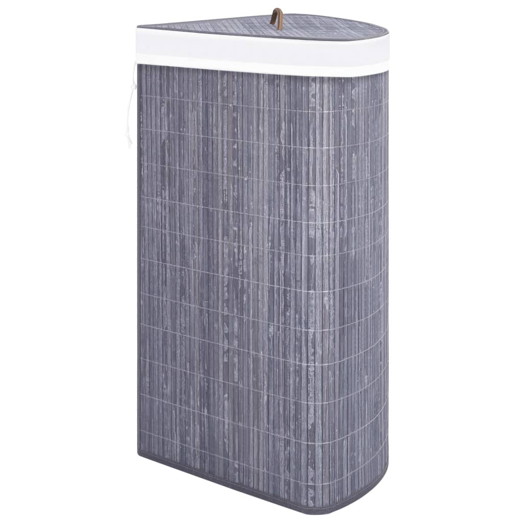 Cesto Portabiancheria Angolare in Bambù Grigio 60 L