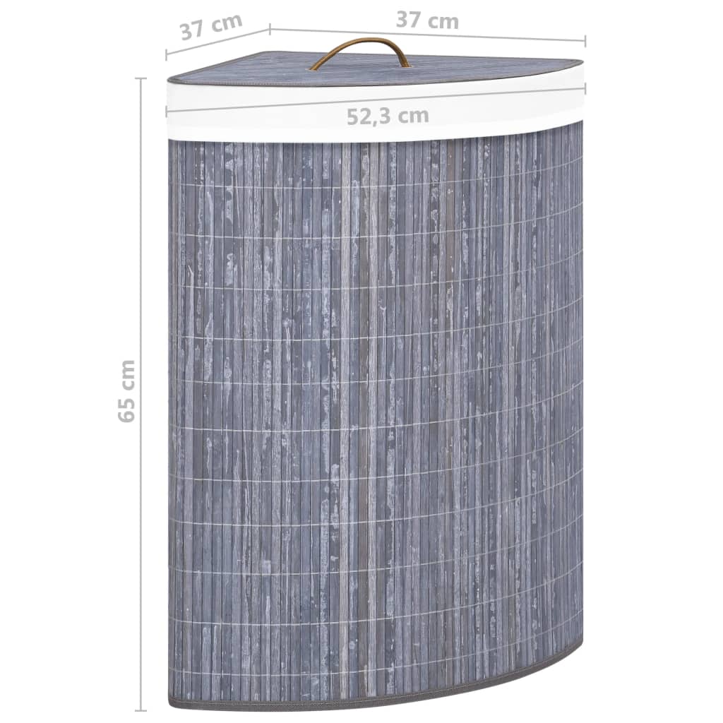 Cesto Portabiancheria Angolare in Bambù Grigio 60 L