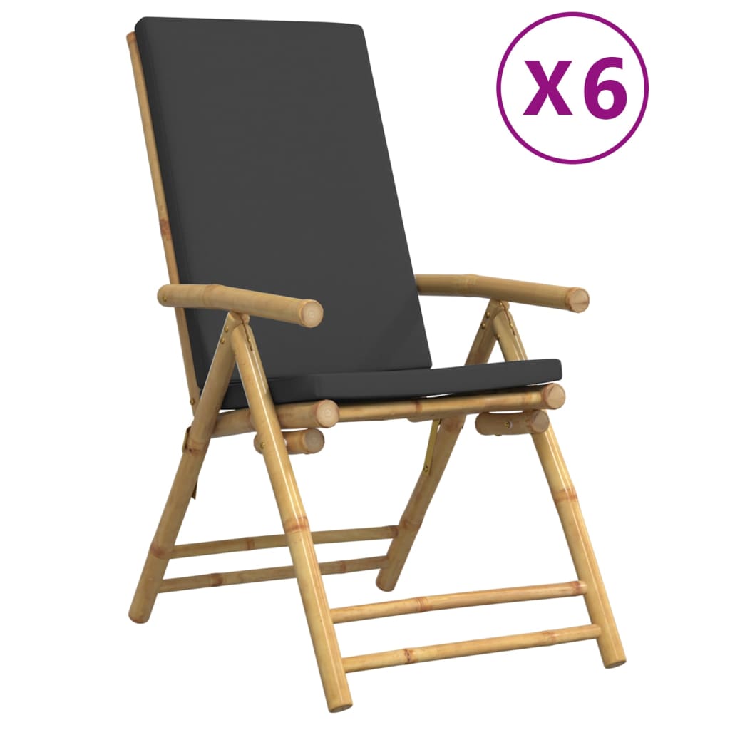 Sedie da Giardino Reclinabili 6 pz Cuscini Grigio Scuro Bambù