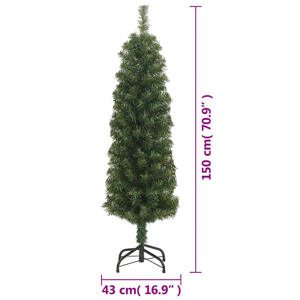 Albero di Natale Artificiale Sottile con Base Verde 150 cm PVC