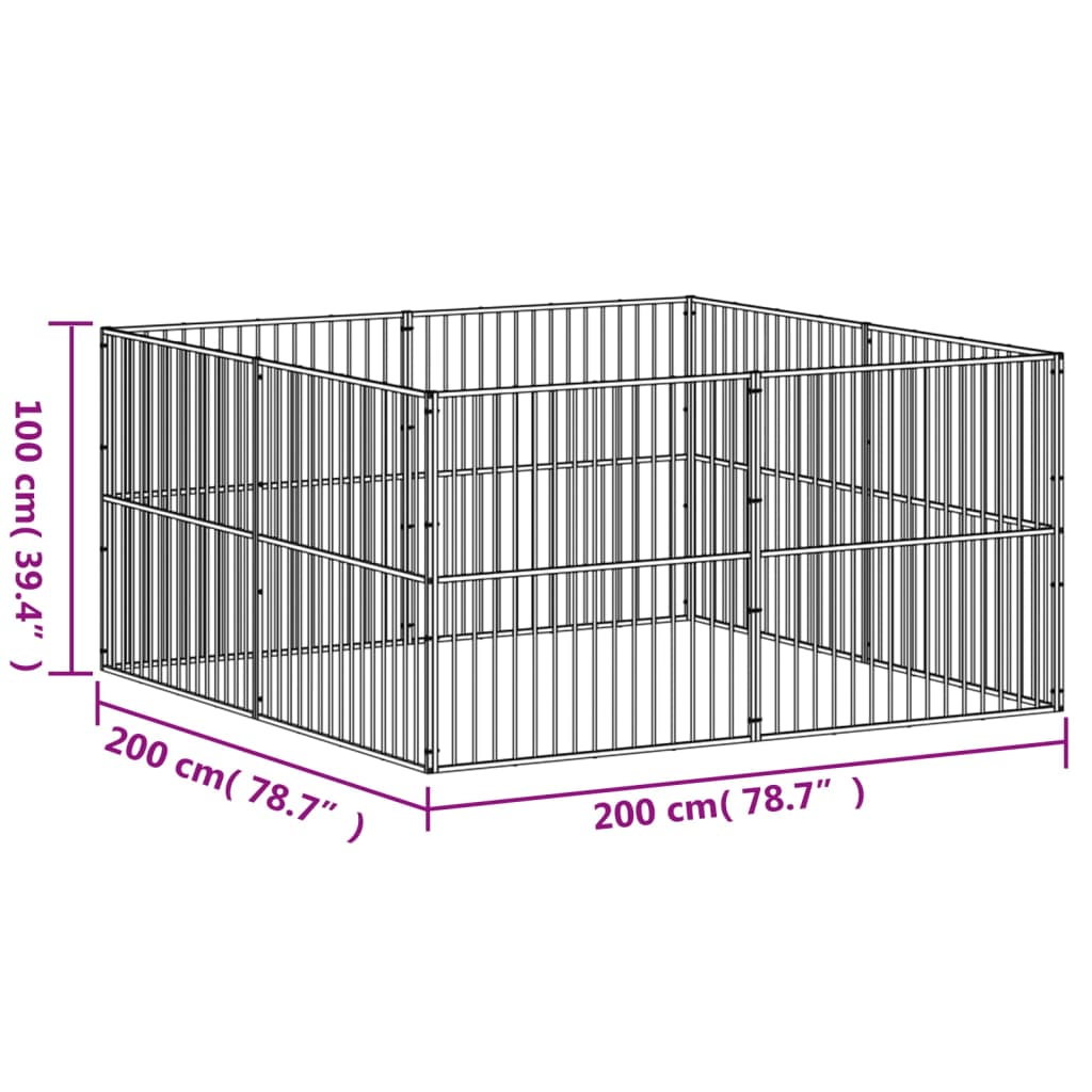 Box per Cani 8 Pannelli Nero Acciaio Zincato