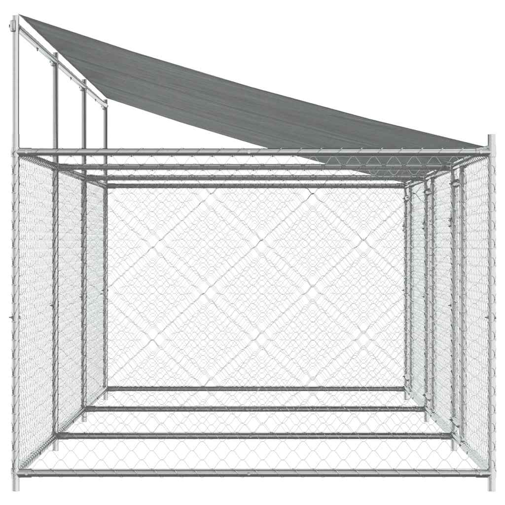 Gabbia Cani con Tetto e Porte Grigia 6x2x2 m in Acciaio Zincato