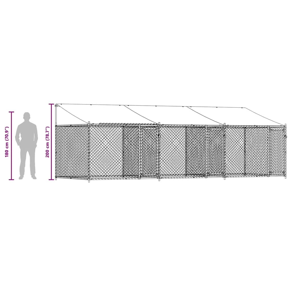 Gabbia Cani con Tetto e Porte Grigia 6x2x2 m in Acciaio Zincato