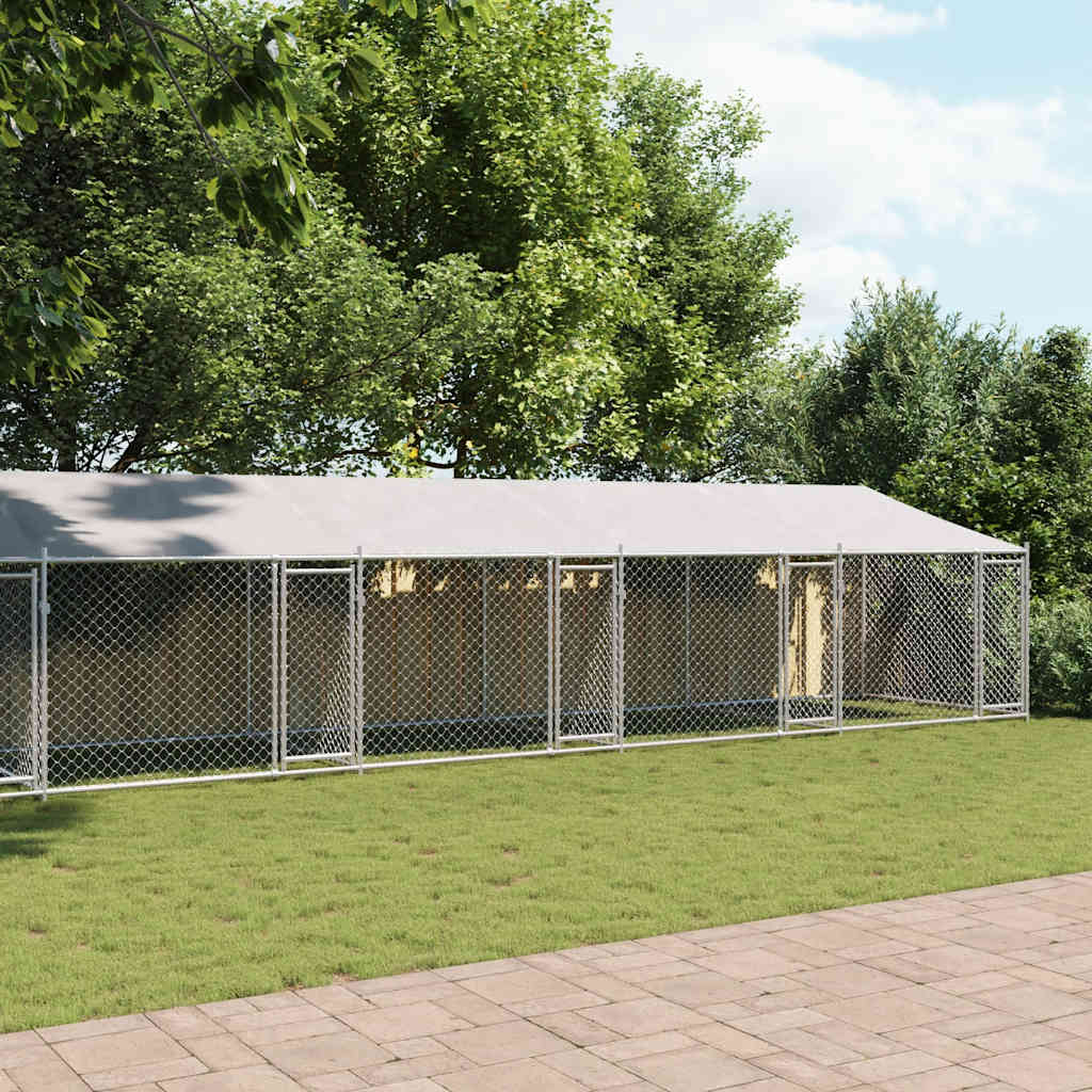 Gabbia Cani con Tetto e Porte Grigia 10x2x2 m Acciaio Zincato