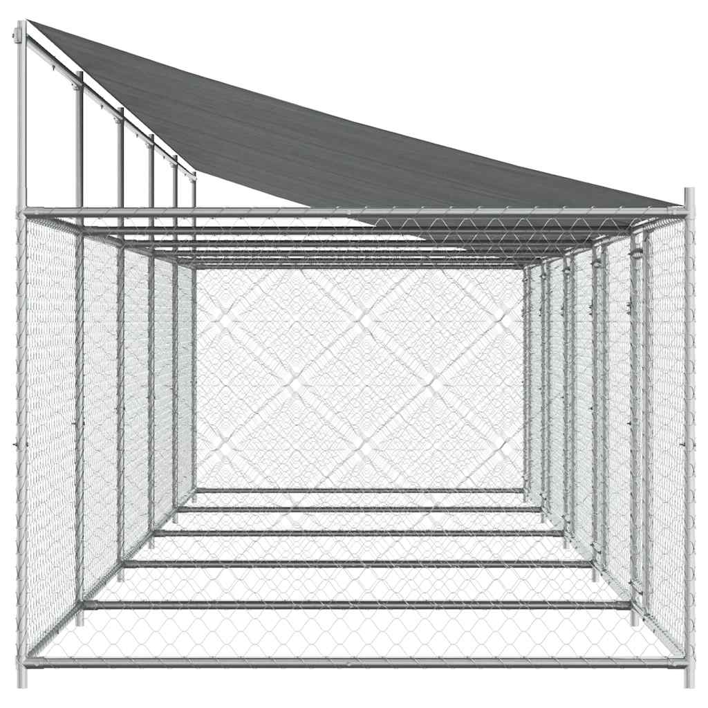 Gabbia Cani con Tetto e Porte Grigia 10x2x2 m Acciaio Zincato