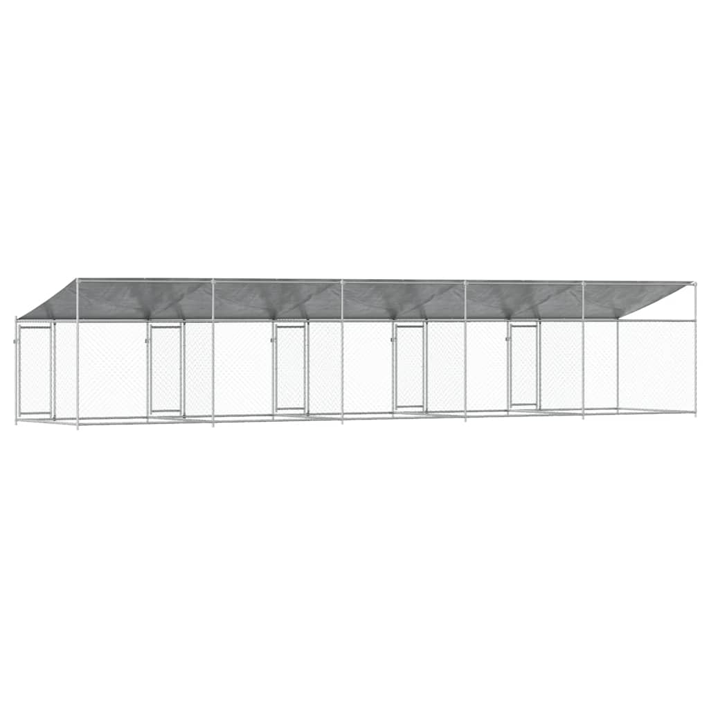 Gabbia Cani con Tetto e Porte Grigia 10x2x2 m Acciaio Zincato