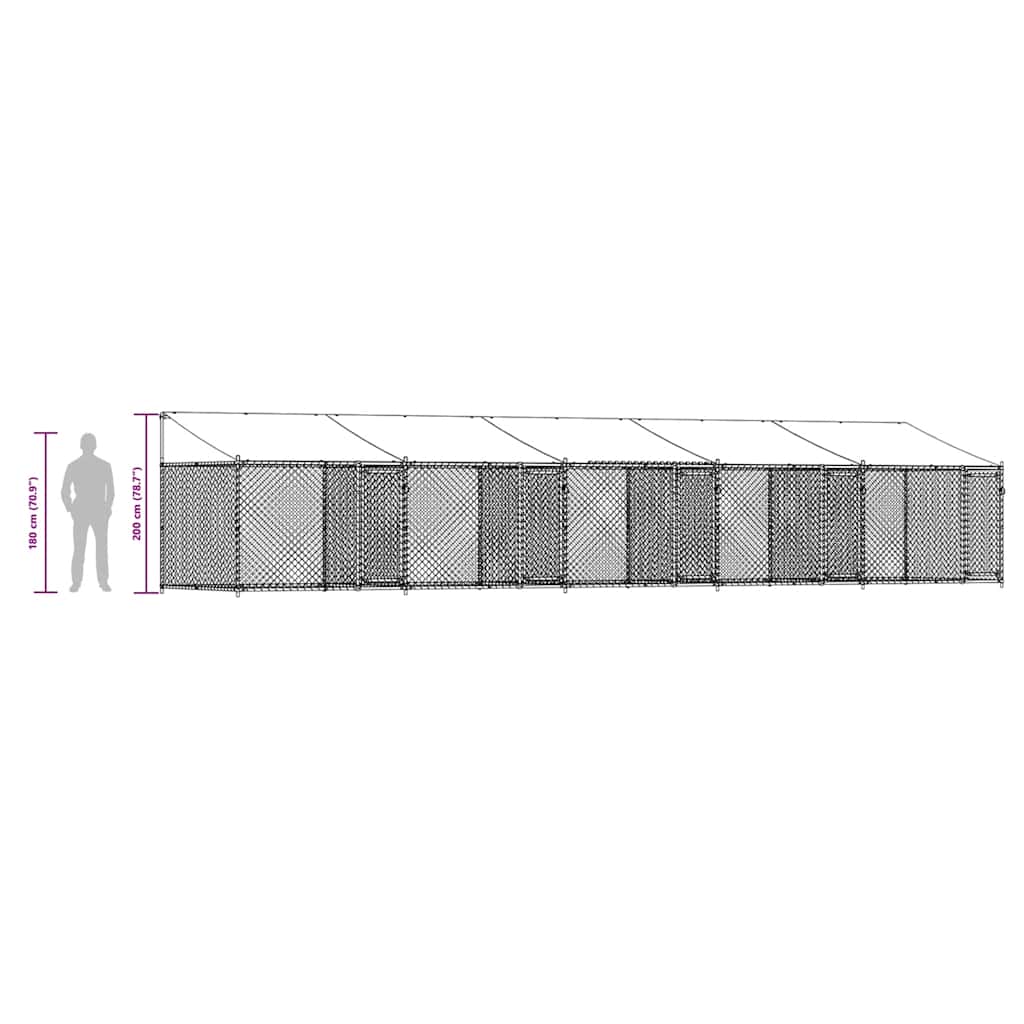 Gabbia Cani con Tetto e Porte Grigia 10x2x2 m Acciaio Zincato