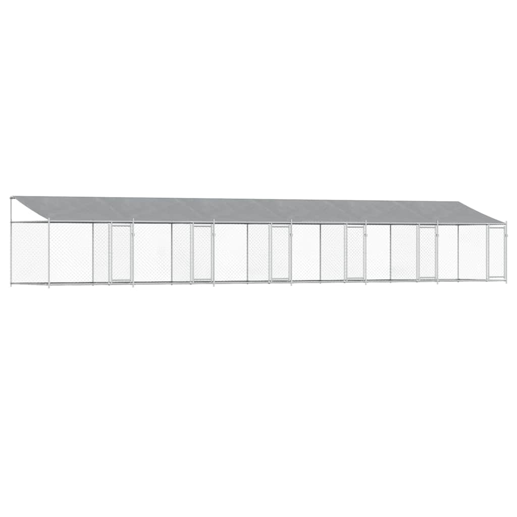 Gabbia Cani con Tetto e Porte Grigia 12x2x2 m Acciaio Zincato
