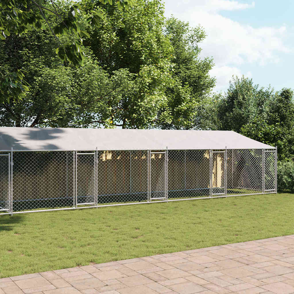 Gabbia Cani con Tetto e Porte Grigia 12x2x2 m Acciaio Zincato