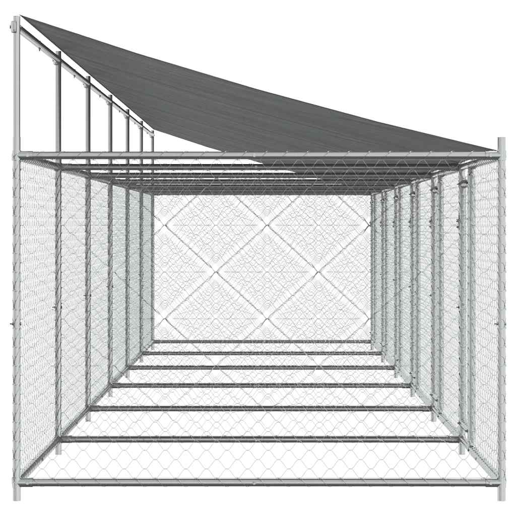 Gabbia Cani con Tetto e Porte Grigia 12x2x2 m Acciaio Zincato