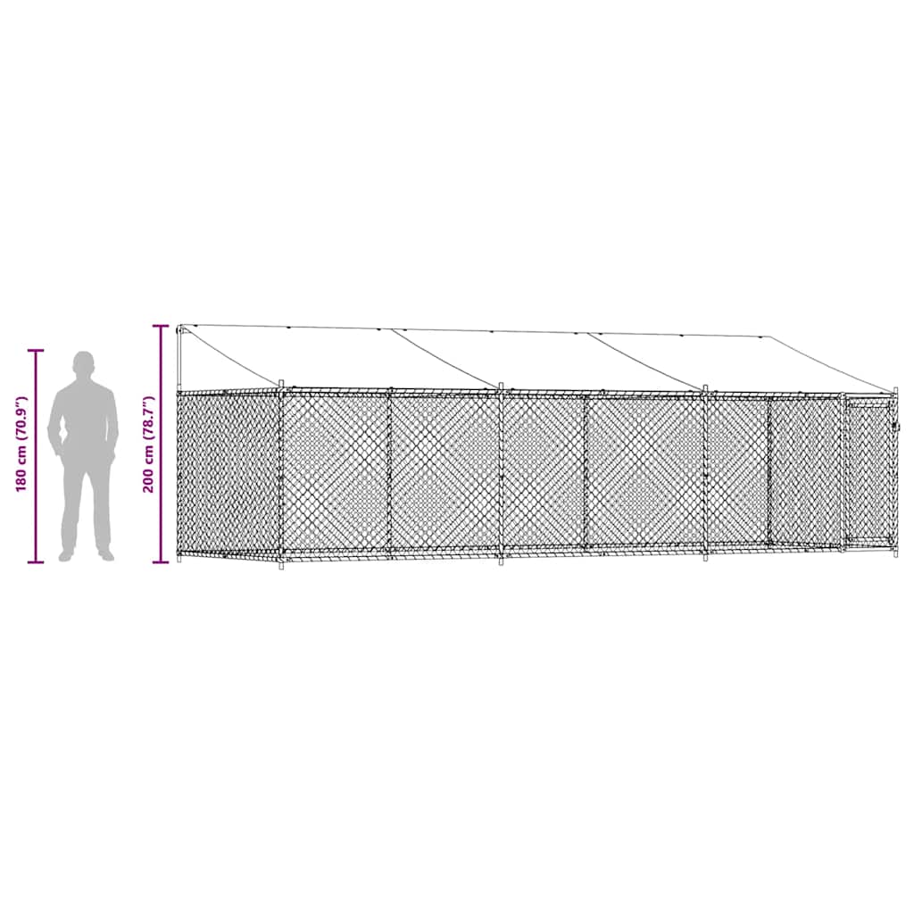 Gabbia Cani con Tetto e Porta Grigia 6x2x2 m in Acciaio Zincato