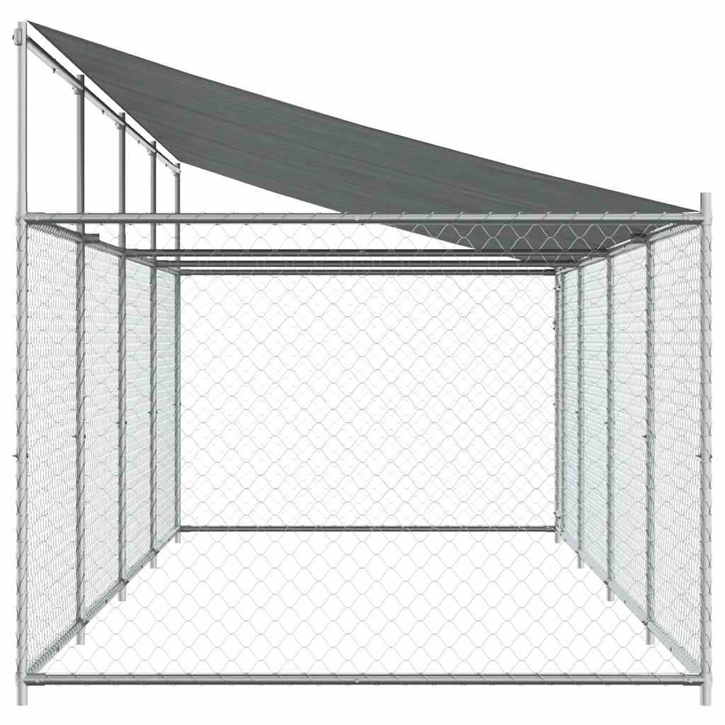 Gabbia Cani con Tetto e Porta Grigia 8x2x2 m in Acciaio Zincato