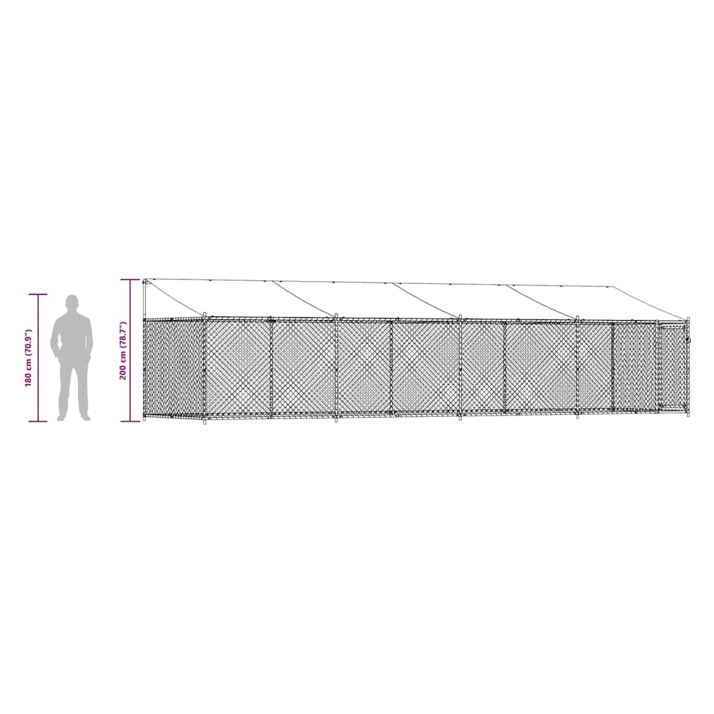 Gabbia Cani con Tetto e Porta Grigia 8x2x2 m in Acciaio Zincato