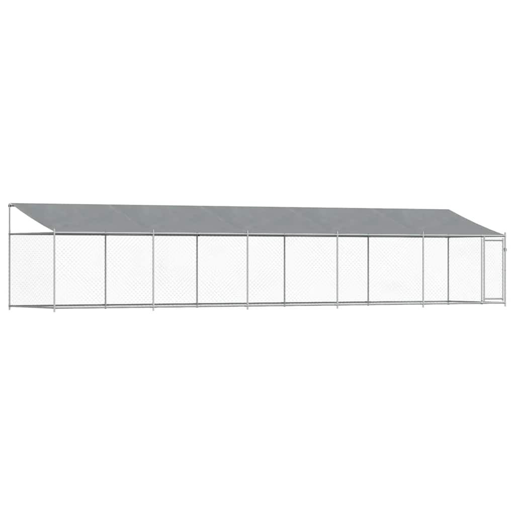 Gabbia Cani con Tetto e Porta Grigia 10x2x2 m Acciaio Zincato