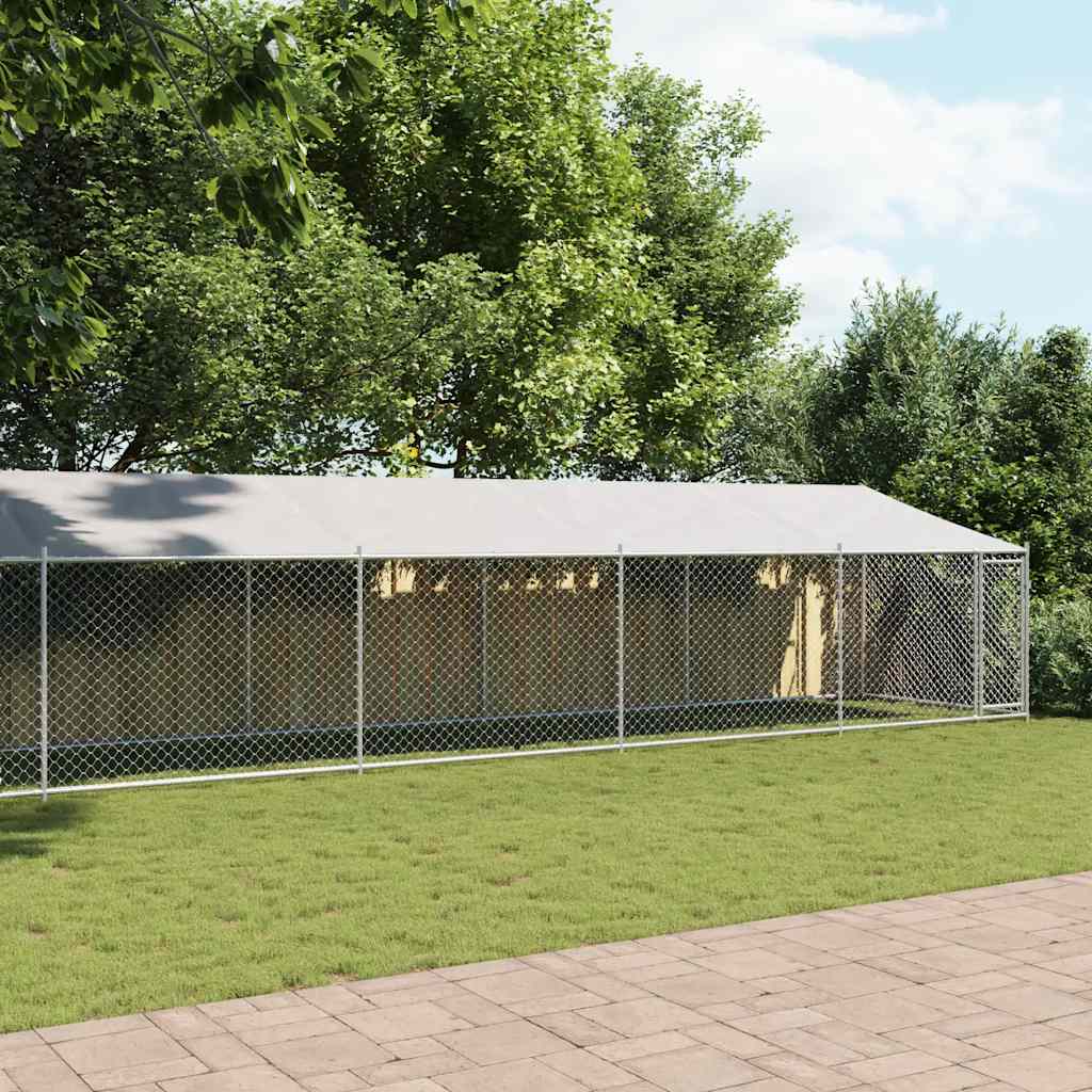 Gabbia Cani con Tetto e Porta Grigia 10x2x2 m Acciaio Zincato