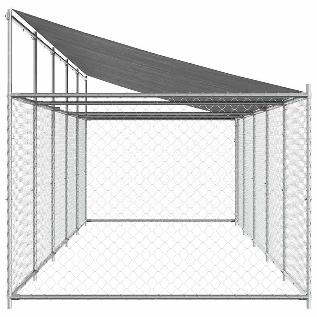 Gabbia Cani con Tetto e Porta Grigia 10x2x2 m Acciaio Zincato