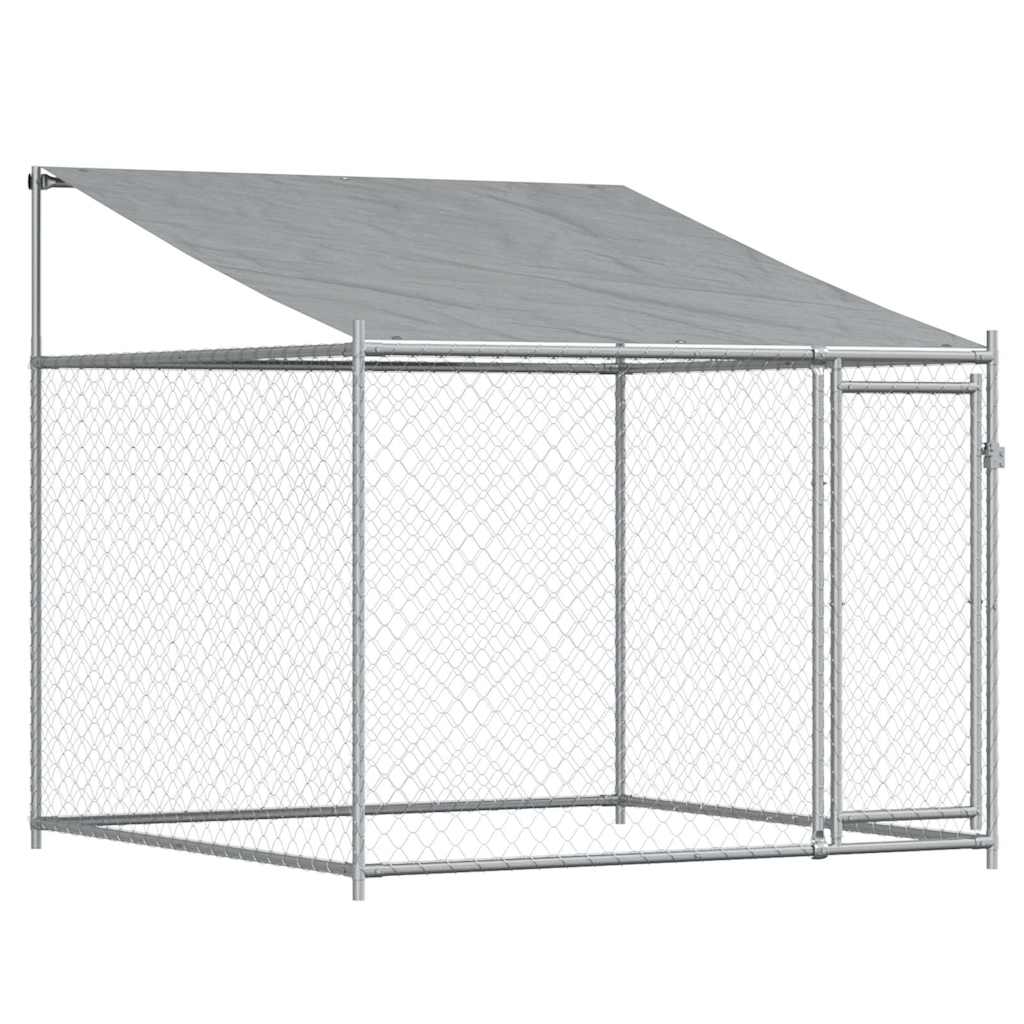 Gabbia Cani con Tetto e Porta Grigia 10x2x2 m Acciaio Zincato