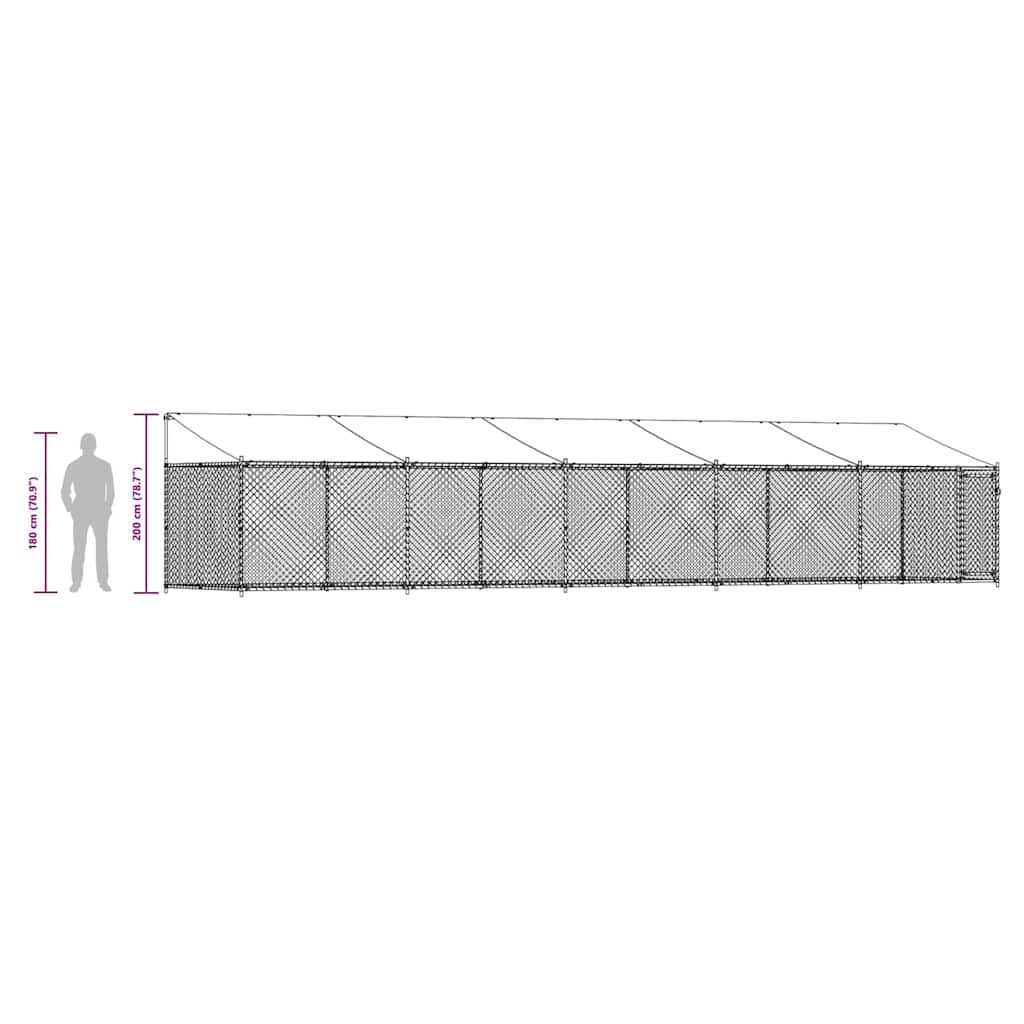 Gabbia Cani con Tetto e Porta Grigia 10x2x2 m Acciaio Zincato