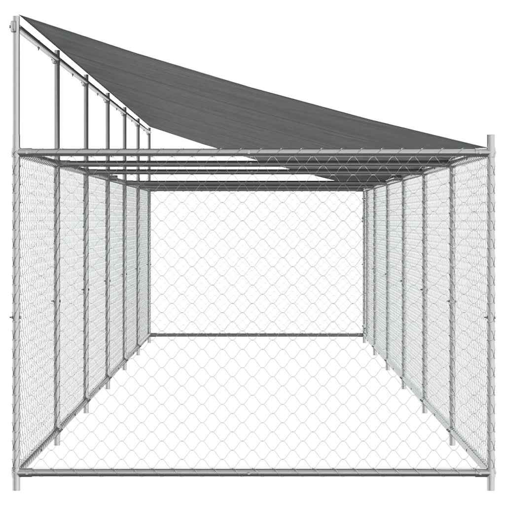 Gabbia Cani con Tetto e Porta Grigia 12x2x2 m Acciaio Zincato