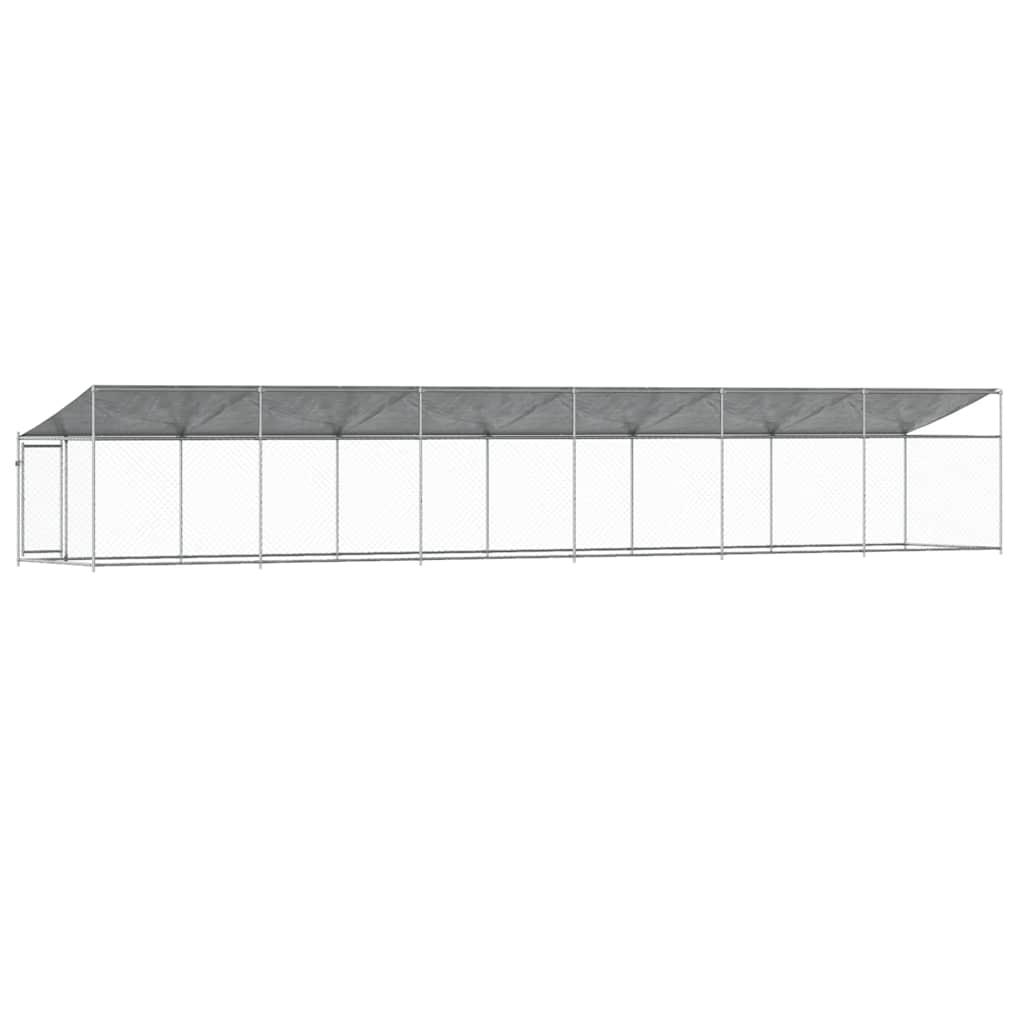 Gabbia Cani con Tetto e Porta Grigia 12x2x2 m Acciaio Zincato