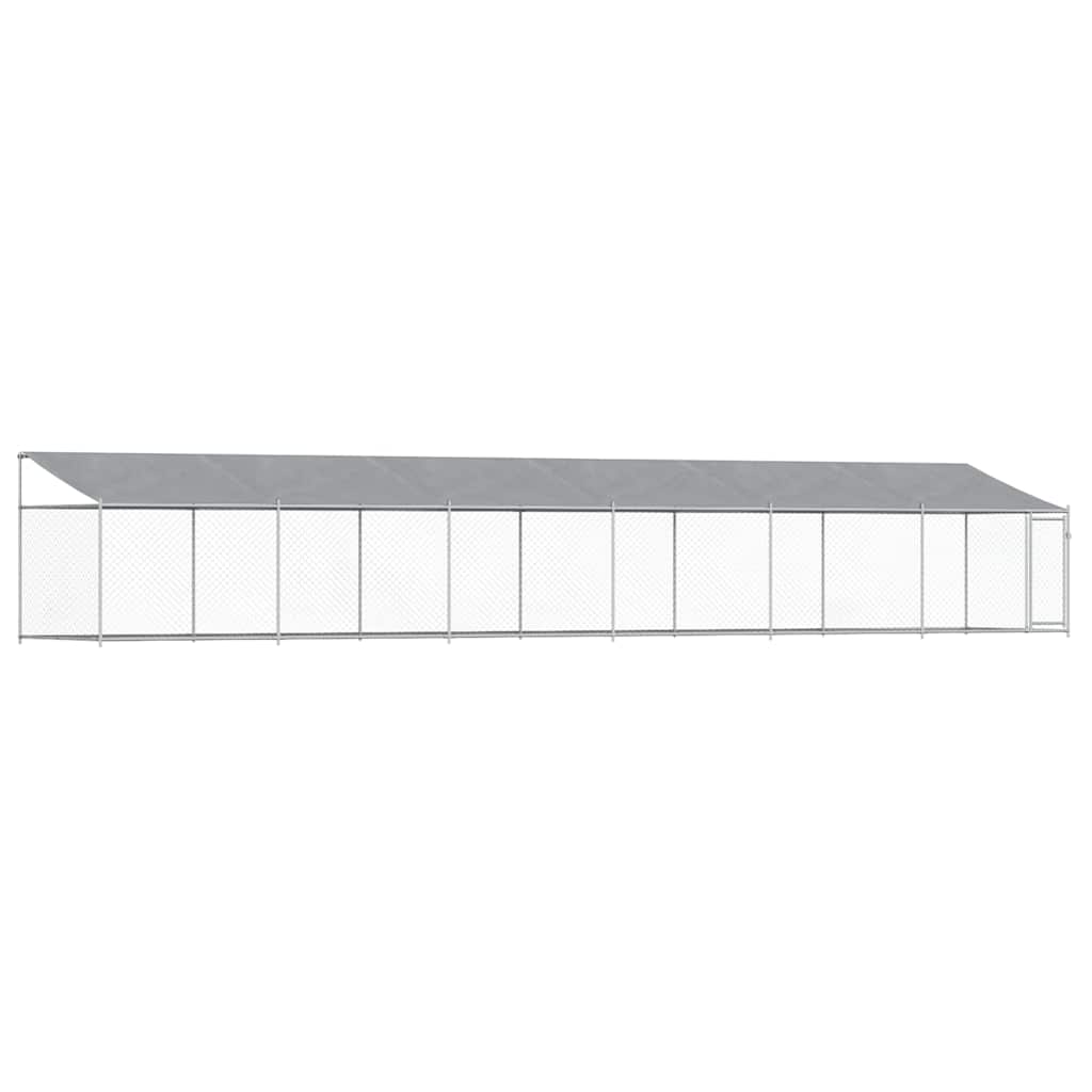 Gabbia Cani con Tetto e Porta Grigia 12x2x2 m Acciaio Zincato